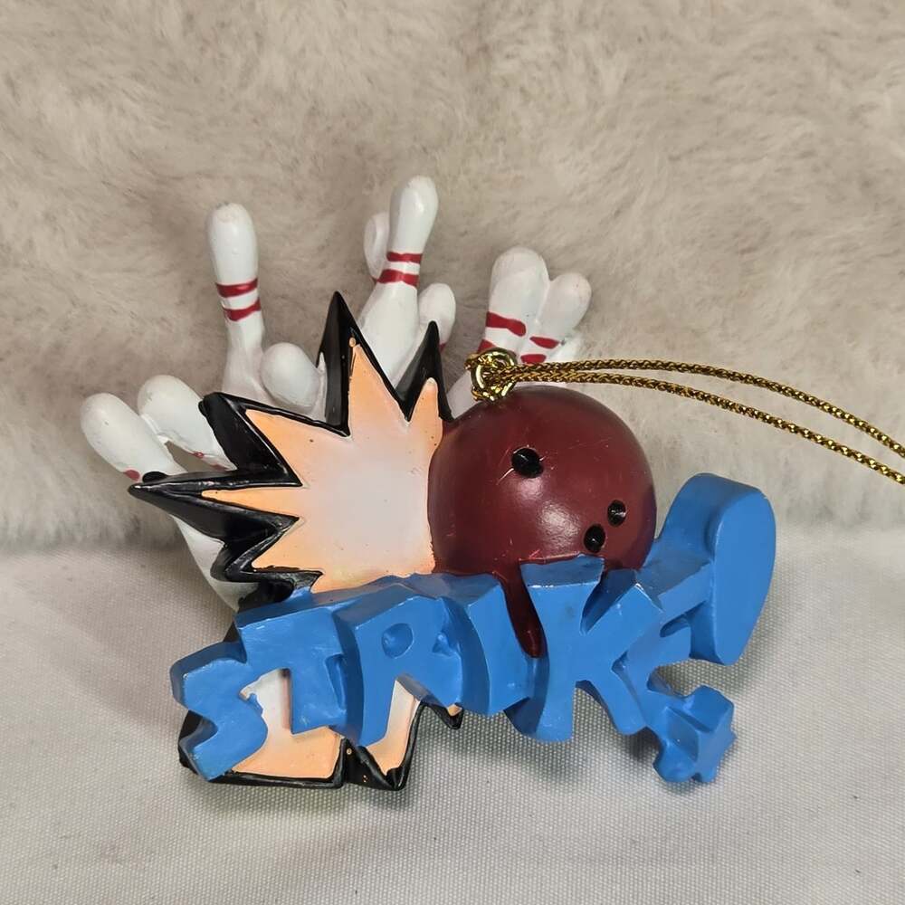 Bowling STRIKE! Ornament Ball & Pins Christmas Tree Sports Theme 3” Resin